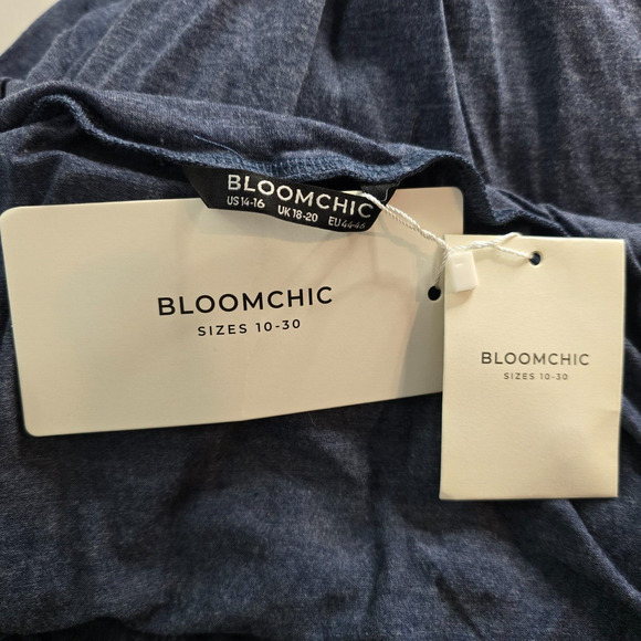 Bloomchic Dress Women's 1X Blue Round Neck Short Sleeve Pleated Ruffles Midi NWT - Picture 3 of 13